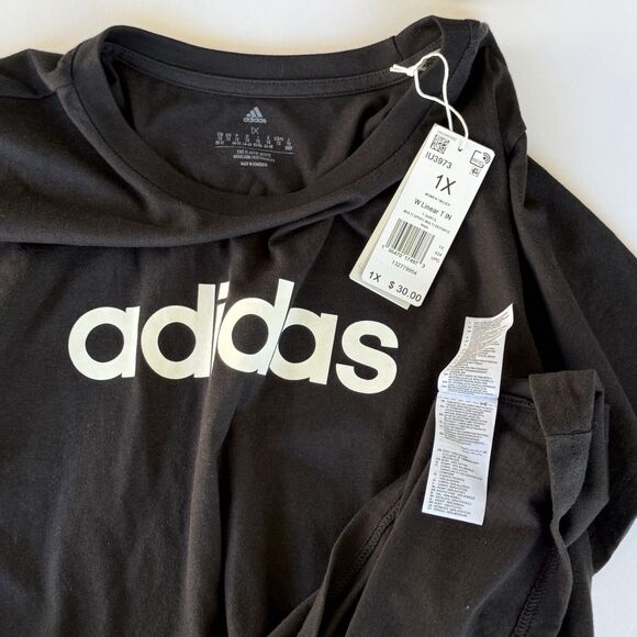 NWT Adidas Essentials Single Jersey Linear Logo Tee black Women’s 1X Plus Size - Picture 3 of 3